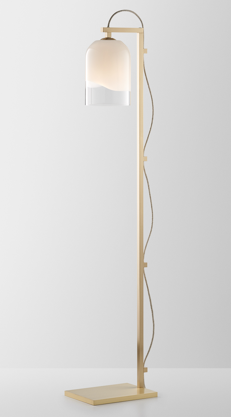 Articolo Studios Moni Floor Lamp in Brass with White and Clear Glass Shade