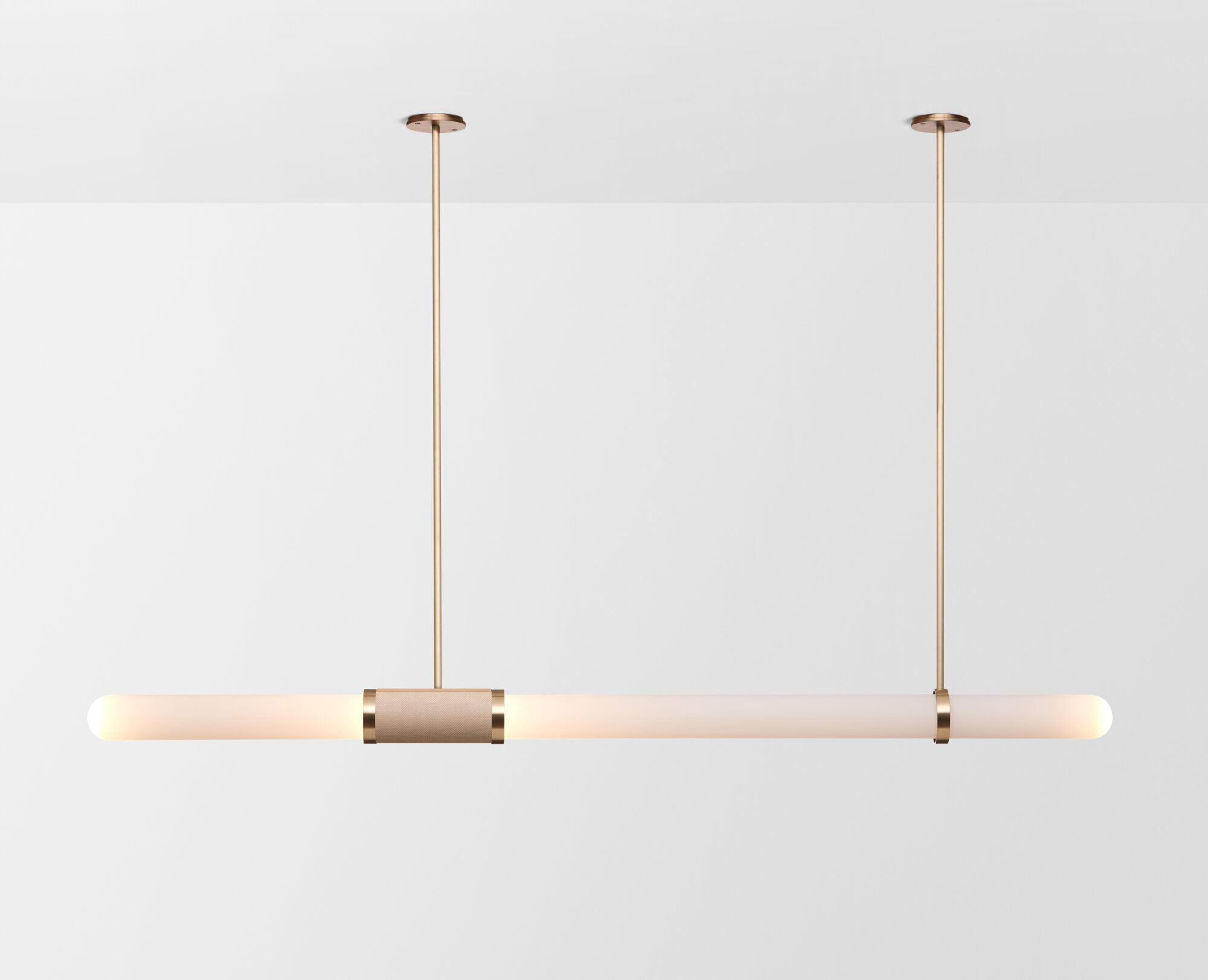 Articolo Studios Luxury Lighting Scandal Extra Long Wall Sconce in Brass with Snow Shades and Rose Gold Mesh Inlay