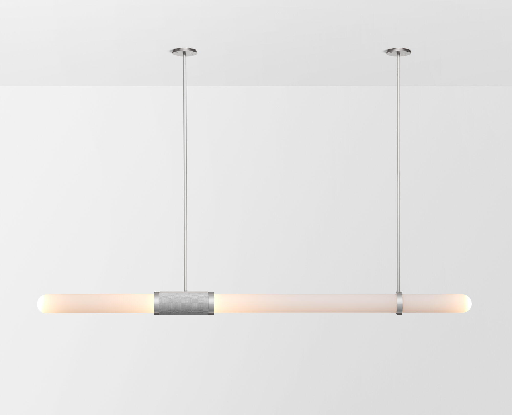 Articolo Studios Luxury Lighting Scandal Long Pendant in Satin Nickel With Snow Shades and Silver Mesh INlay