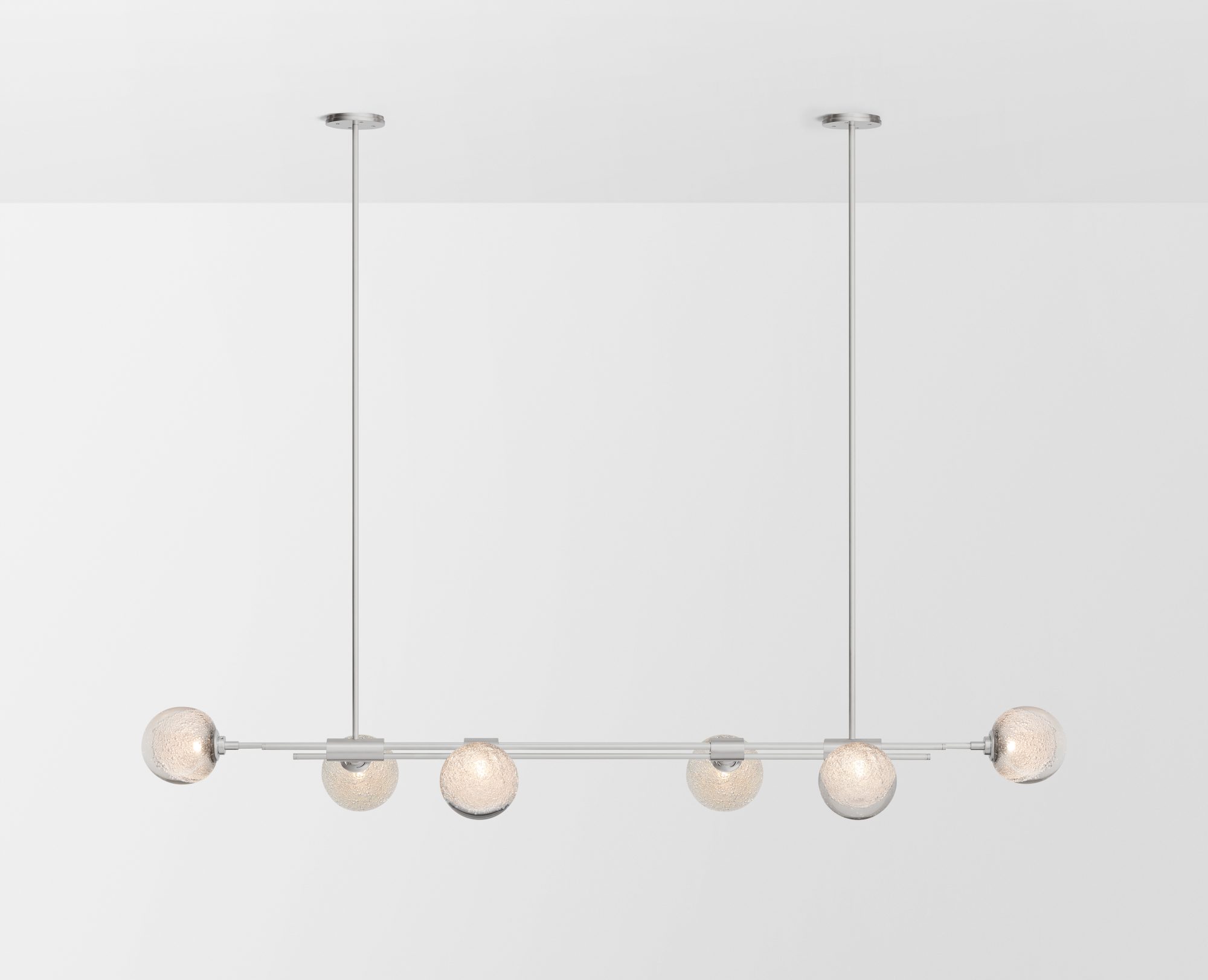 Articolo Studios Luxury Lighting. Trilogy Horizontal 6 Ball pendant in satin nickel