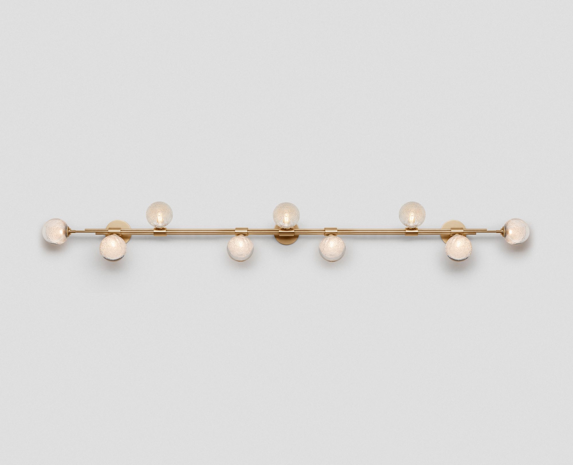 Articolo Studios Luxury Lighting Trilogy Horizontal 9 Ball Wall Sconce in Brass with Fizi Shades