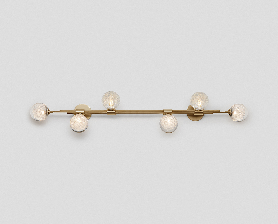 Articolo Studios Luxury Lighting Trilogy Horizontal Wall Sconce in Brass and Fizi Glass Shade