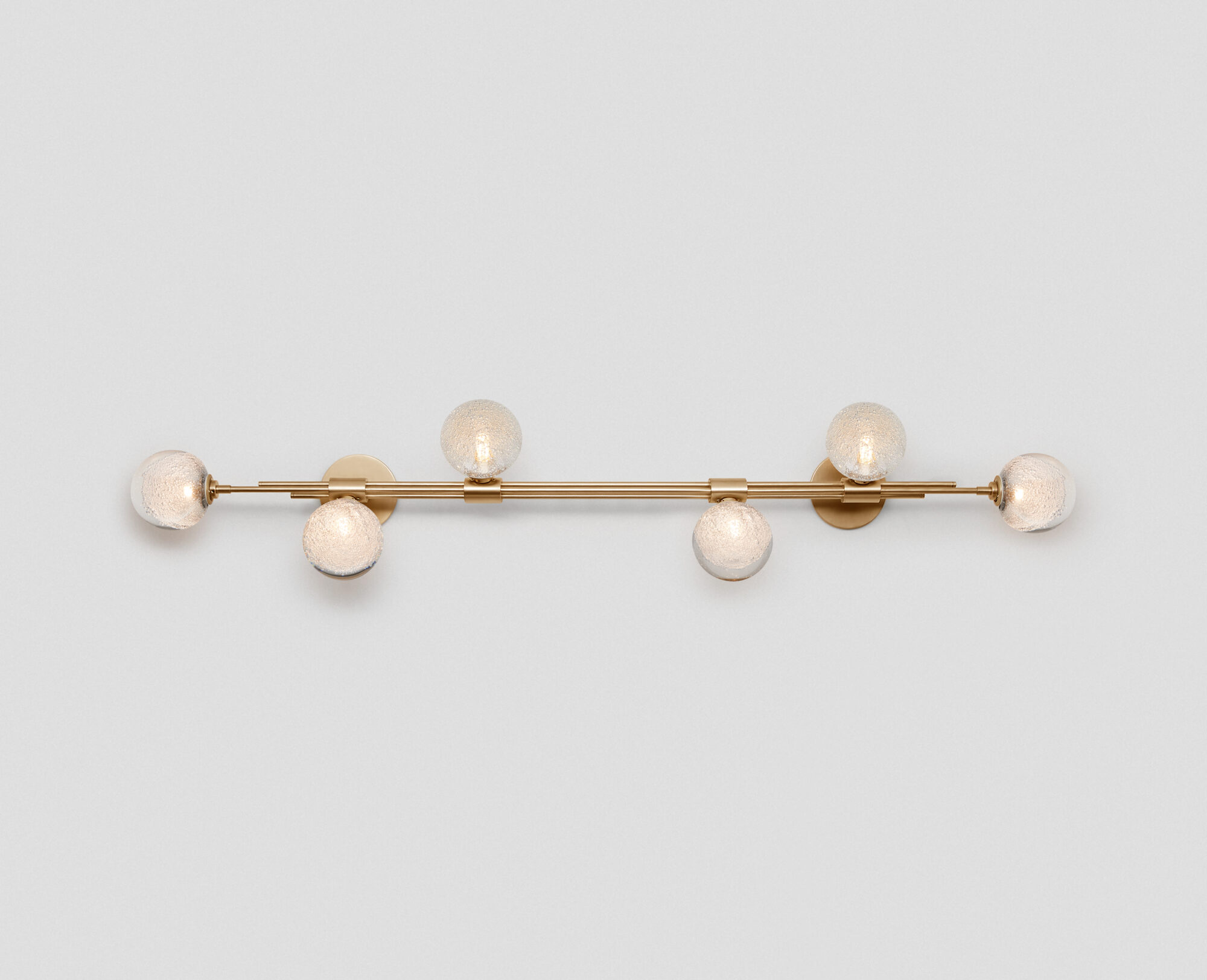 Articolo Studios Luxury Lighting Trilogy Horizontal 6 Ball Wall Sconce in Brass with Fizi Shades