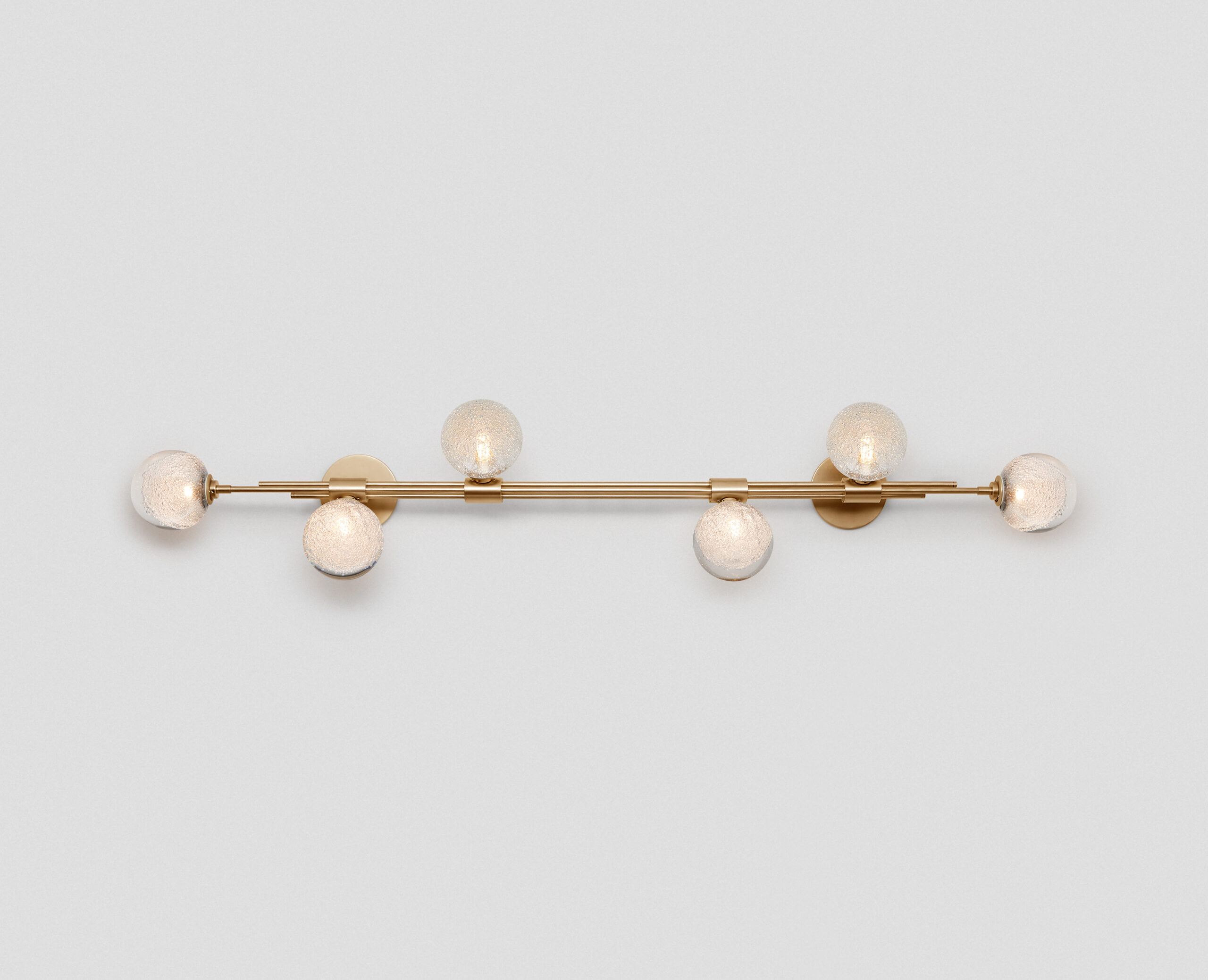 Articolo Studios Luxury Lighting Trilogy Horizontal 6 Ball Wall Sconce in Brass with Fizi Shades