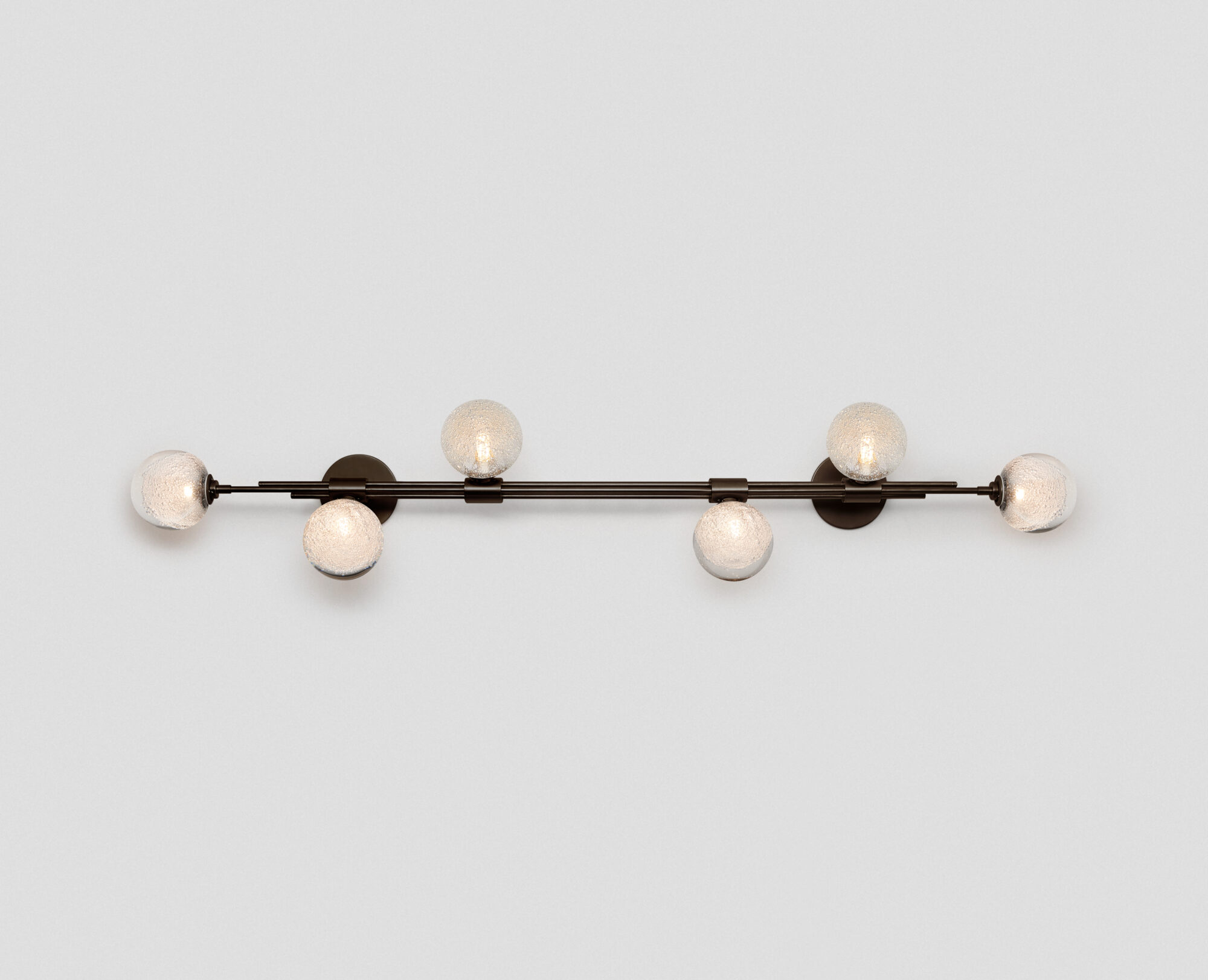 Articolo Studios Luxury Lighting Trilogy Horizontal 6 Ball Wall Sconce in Bronze with Fizi Shades