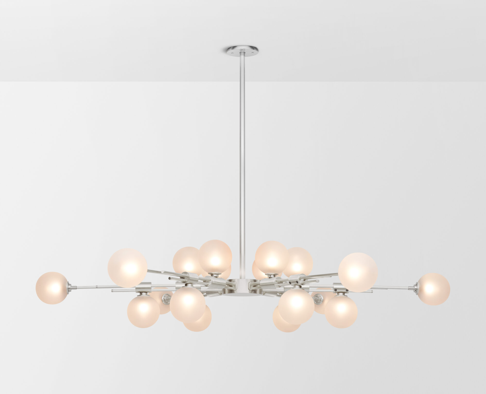 Articolo Studios Luxury Lighting Trilogy Starburst Pendant in Satin Nickel with Snow Shades