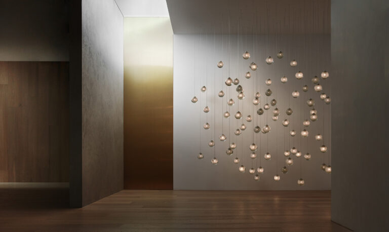 Articolo Studios Custom Fizi Multi Drop Pendant Bespoke Design Bronze Installation Lighting Design
