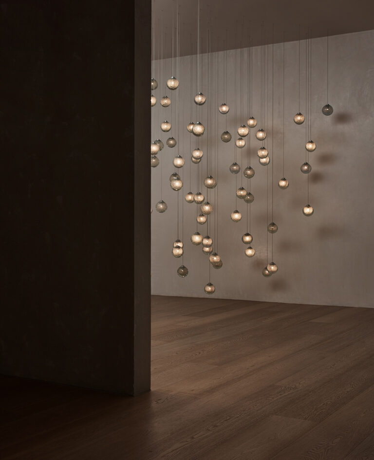 Articolo Studios Custom Fizi Multi Drop Pendant Bespoke Design Bronze Installation Lighting Design