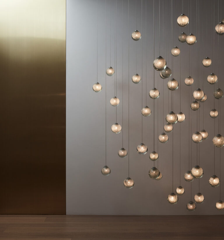 Articolo Studios Custom Fizi Multi Drop Pendant Bespoke Design Bronze Installation Lighting Design