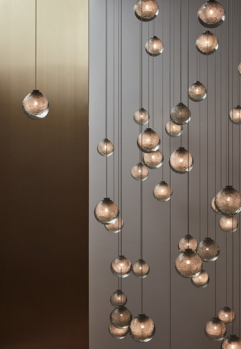 Articolo Studios Custom Fizi Multi Drop Pendant Bespoke Design Bronze Installation Lighting Design