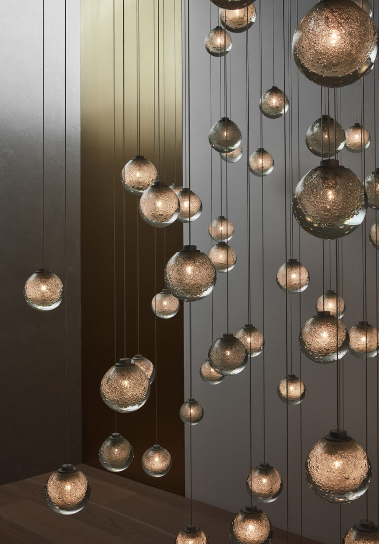 Articolo Studios Custom Fizi Multi Drop Pendant Bespoke Design Bronze Installation Lighting Design