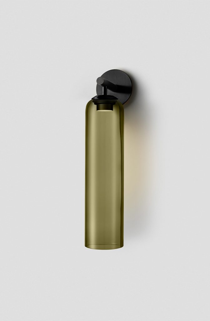 Articolo Studios Luxury Lighting Float Hover Short Wall Sconce in Anodised Black and Smoke Shade