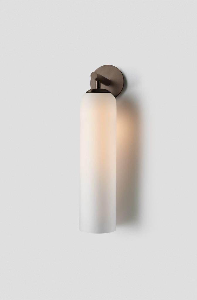 Articolo Studios Luxury Lighting Float Hover Short Wall Sconce in Anodised Bronze and Snowe Shade