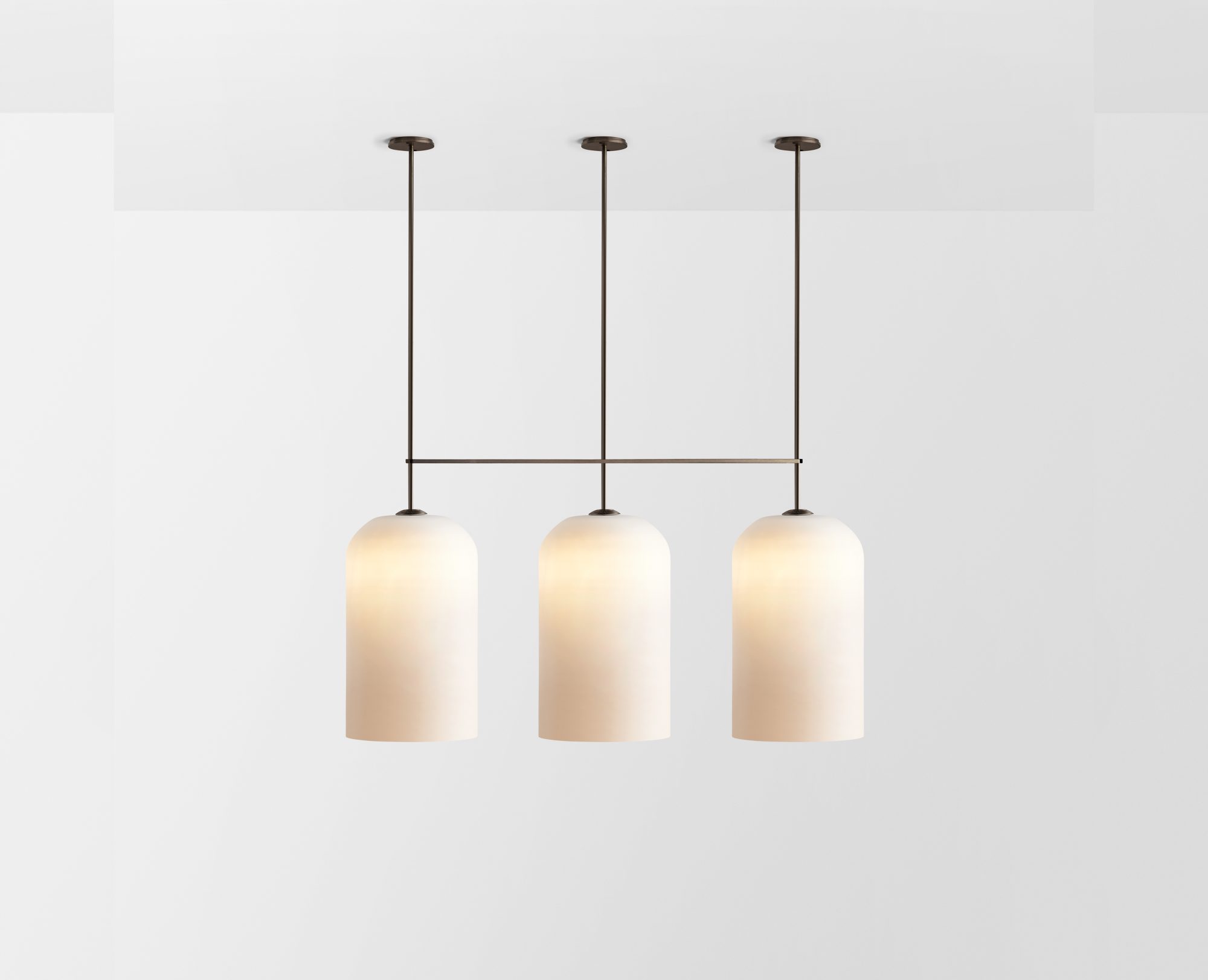 Articolo Studios Luxury Lighting Lumi Extra Large Triple Pendant in Bronze with Frosted White Shade