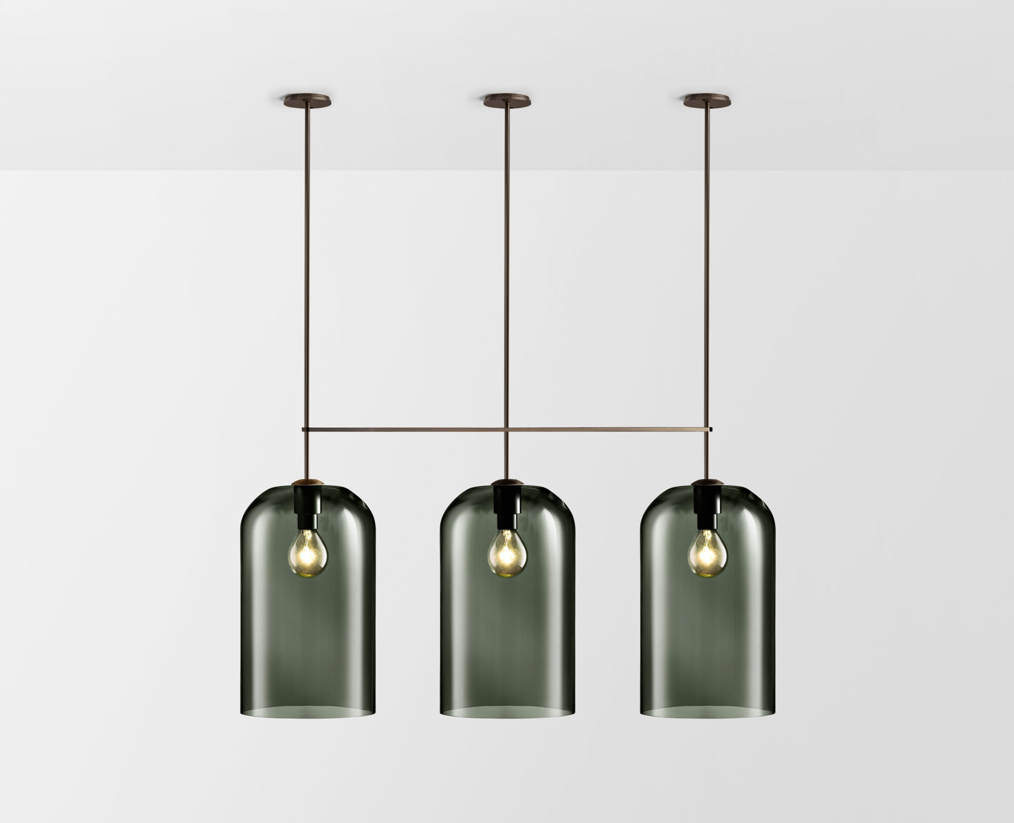Articolo Studios Luxury Lighting Lumi Extra Large Triple Pendant in Bronze with Grey Shade