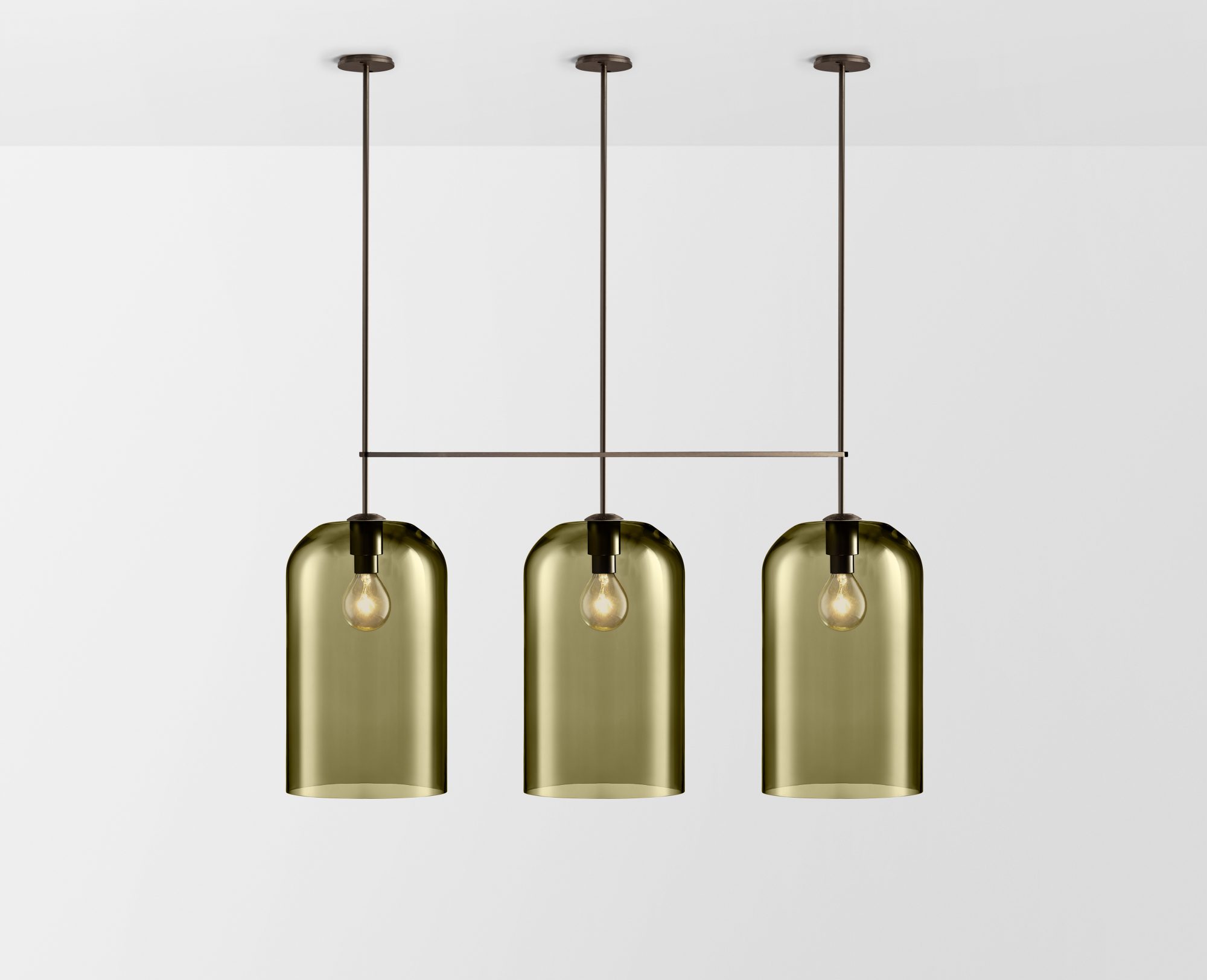 Articoloo Studios Luxury Lighting Lumi Extra Large Triple Pendant in Bronze with Smoke Shade