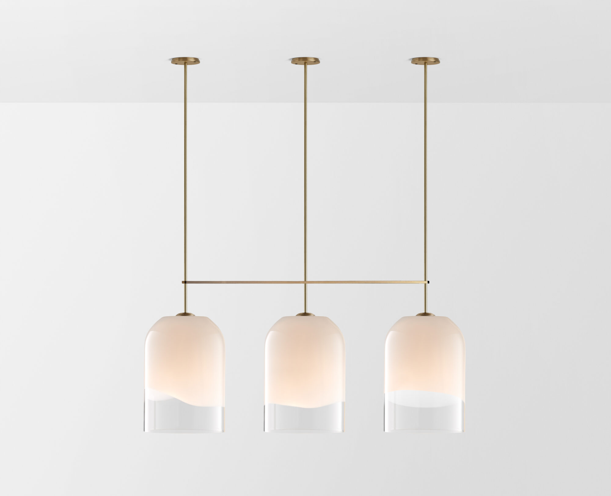 Articolo Studios Luxury Lighting Moni Extra Large Triple Pendant in Brass and Clear and White Shade