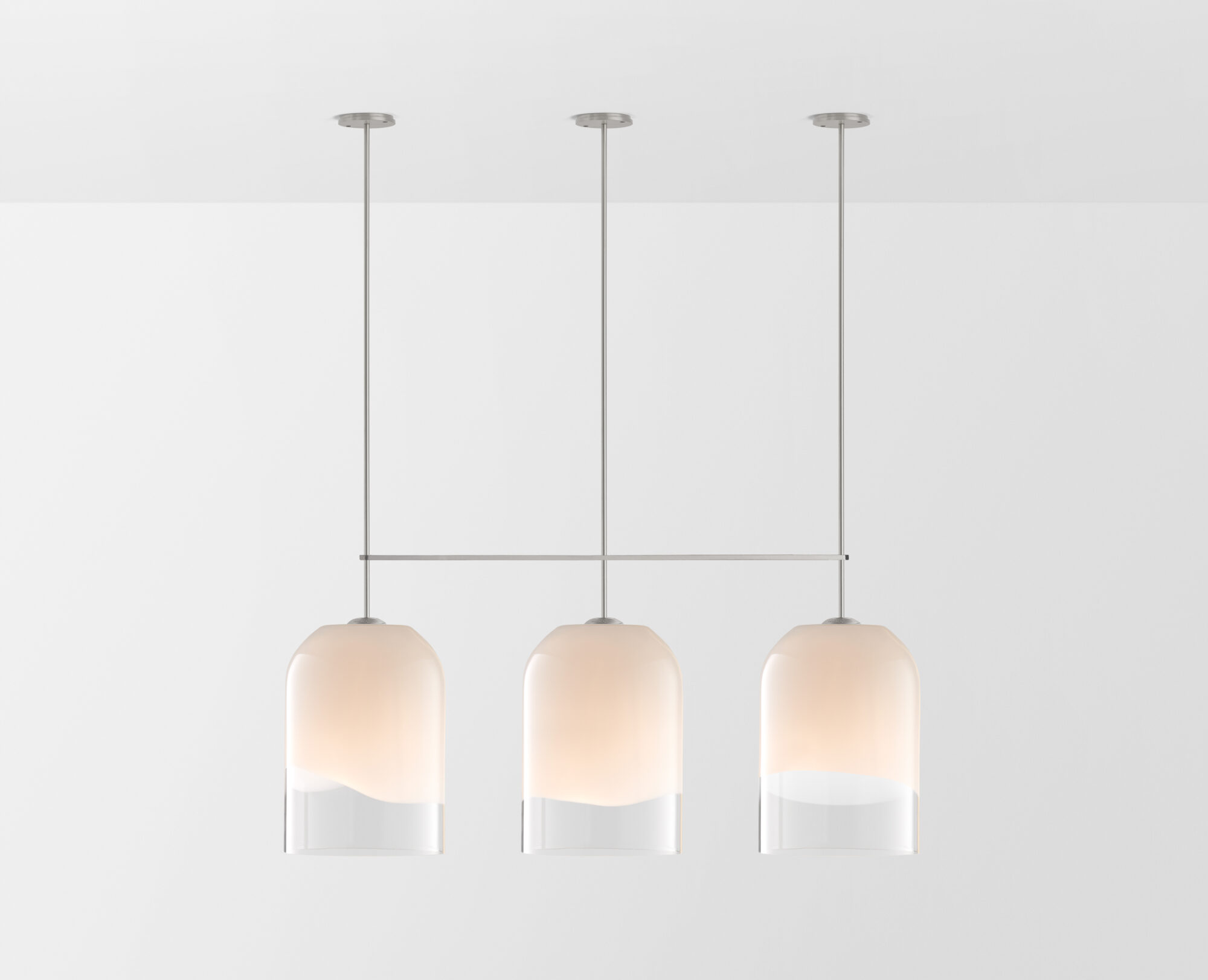 Articolo Studios Luxury Lighting Moni Extra Large Triple Pendant in White Powder Coat and Clear and White Shade