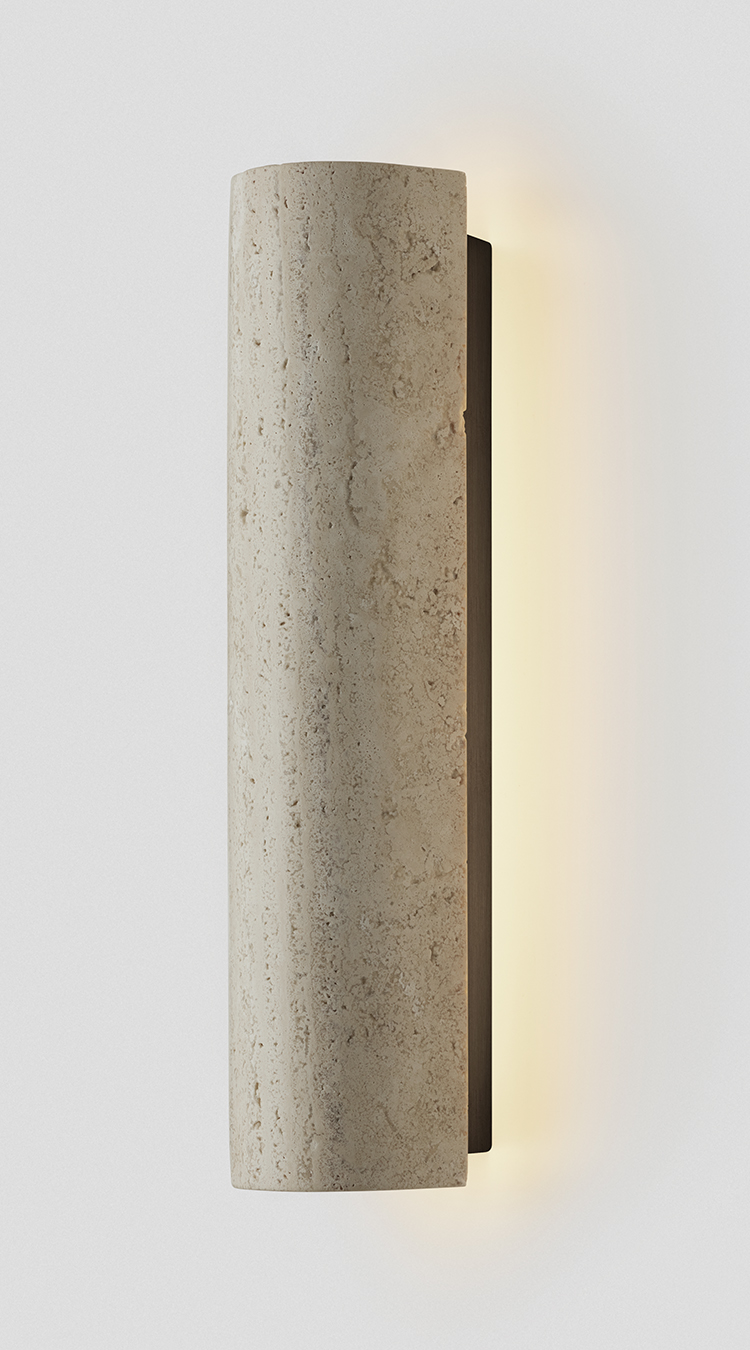 Articolo Studios 12:40 Wall Sconce Travertine in Mid Bronze with Travertine Shade