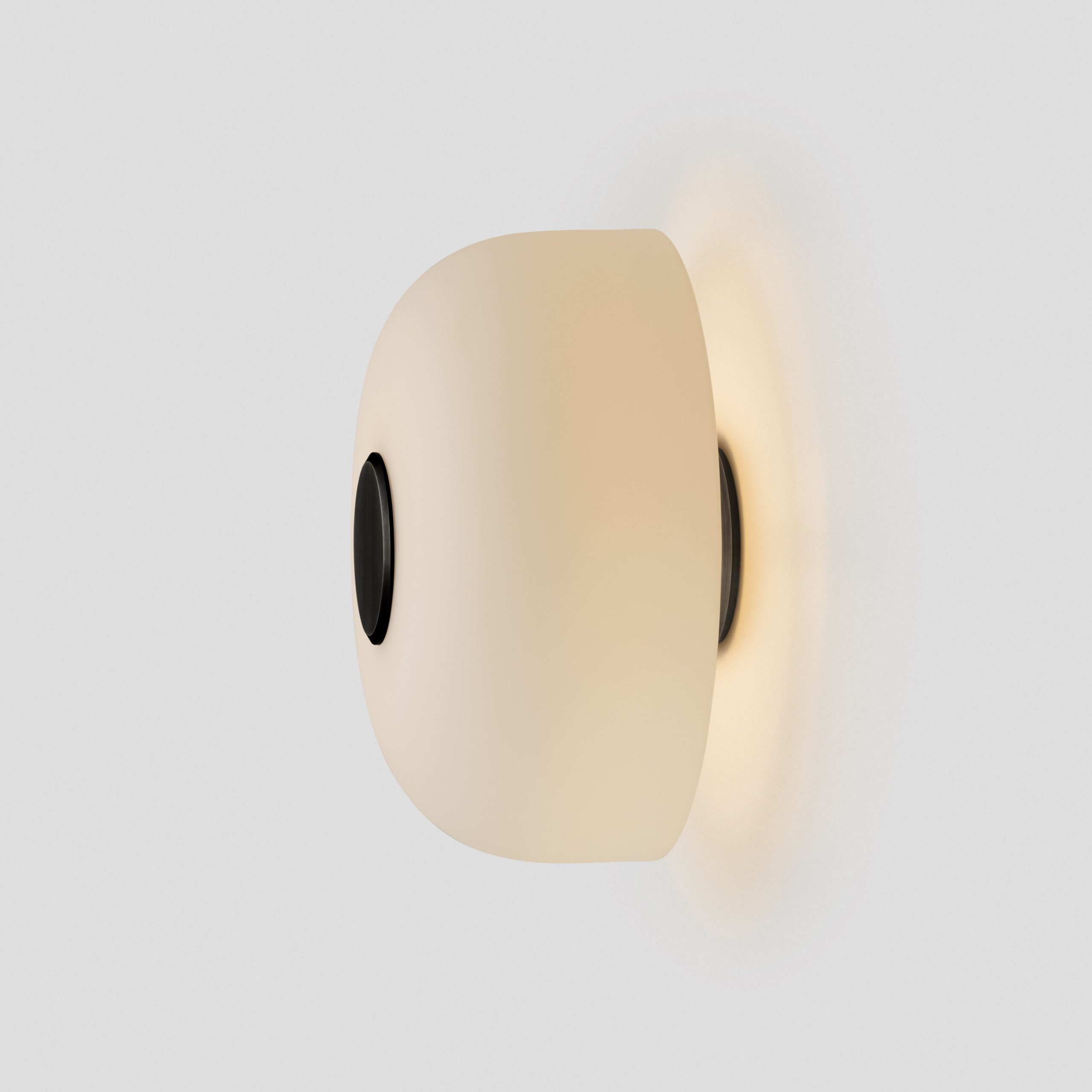 Articolo Studios Luxury Lighting Rolo Wall Sconce in Anodised Black and Snow Glass