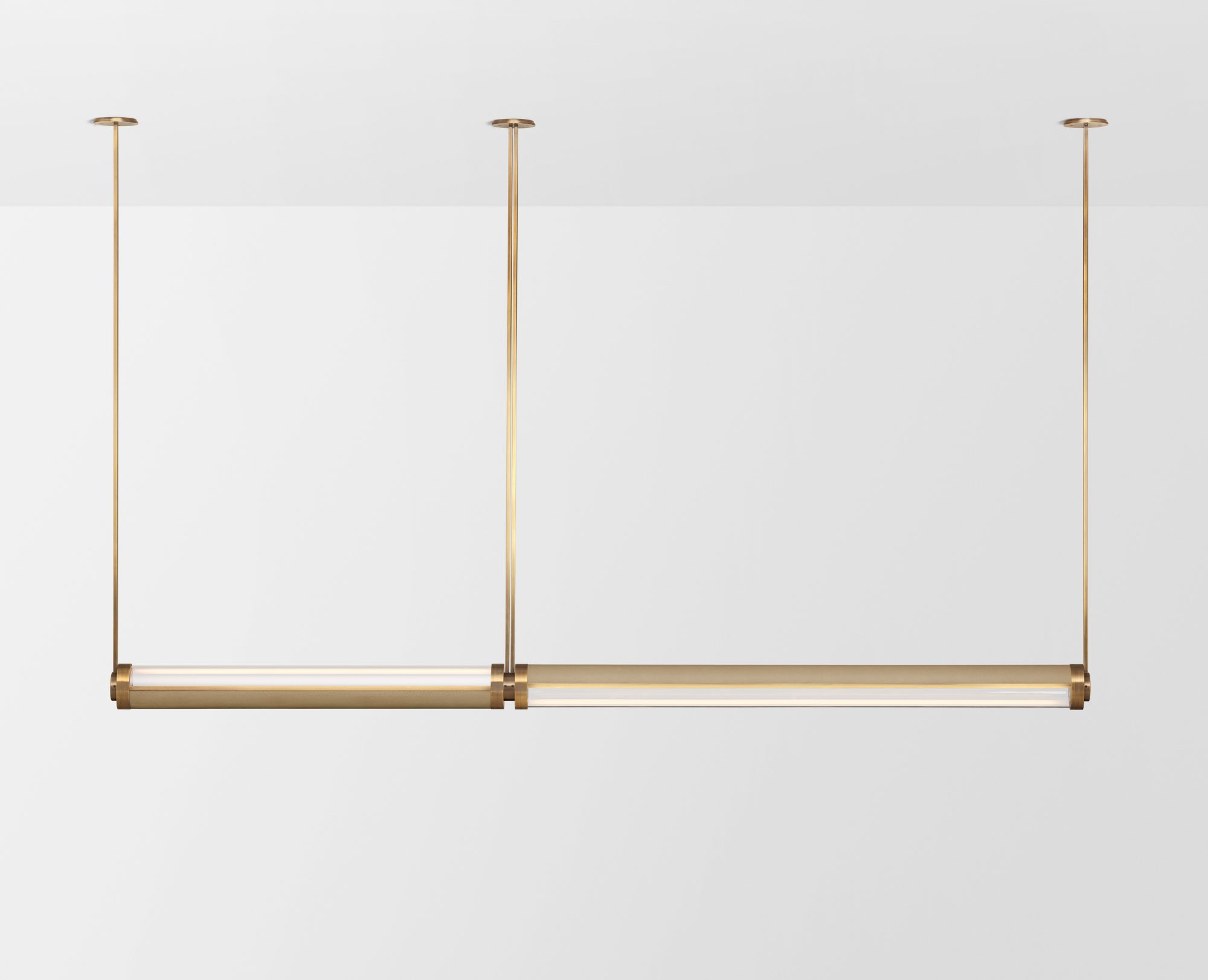 Articolo Studios Luxury Lighting Swivel Double pendant in brass and Titanium Leather Inlay