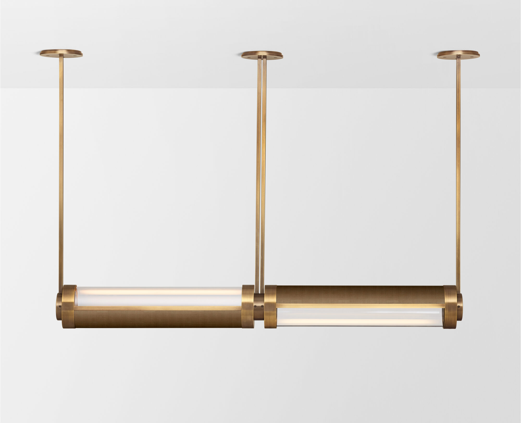 Articolo Studios Luxury Lighting. Swivel medium double pendant in brass with brass mesh inlay