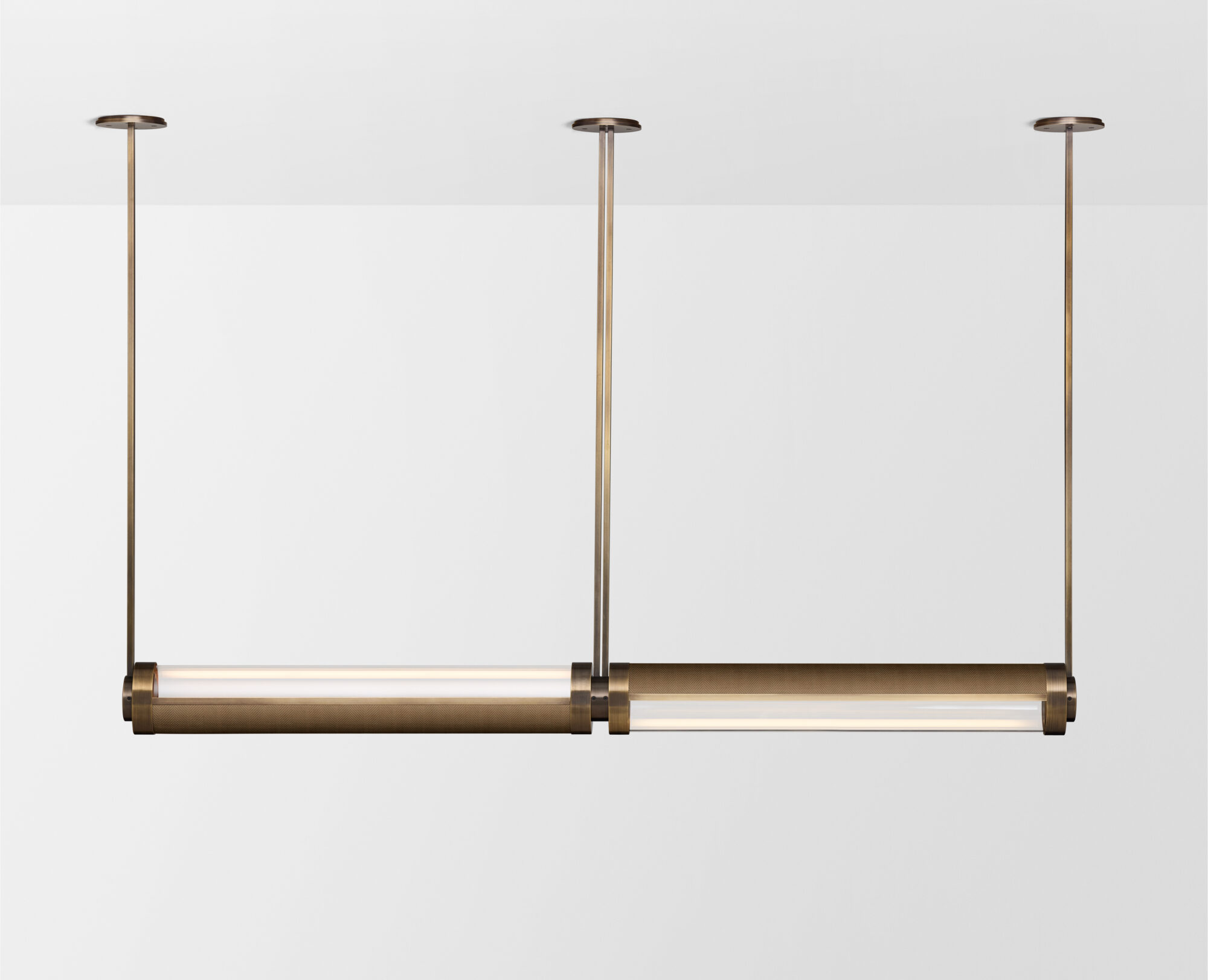 Articolo Studios Luxury Lighting. Swivel double pendant in bronze with brass mesh inlay