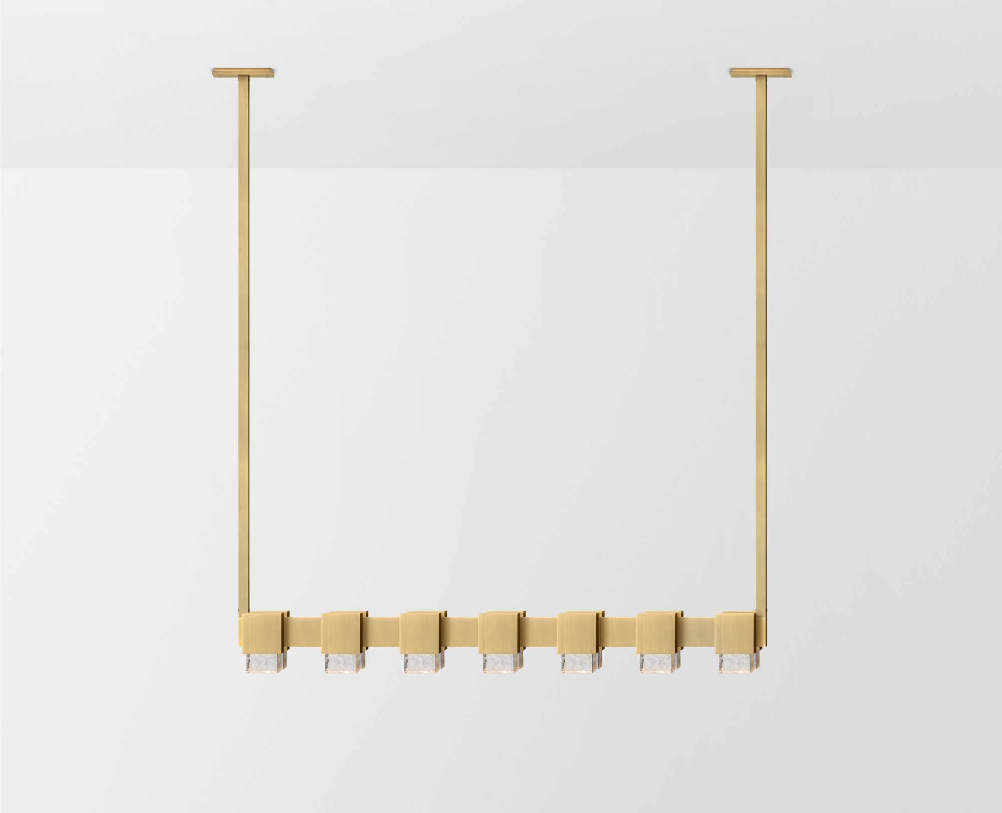 Articolo Studios Luxury Lighting. Cubo 7 cube down pendant in ice and brass