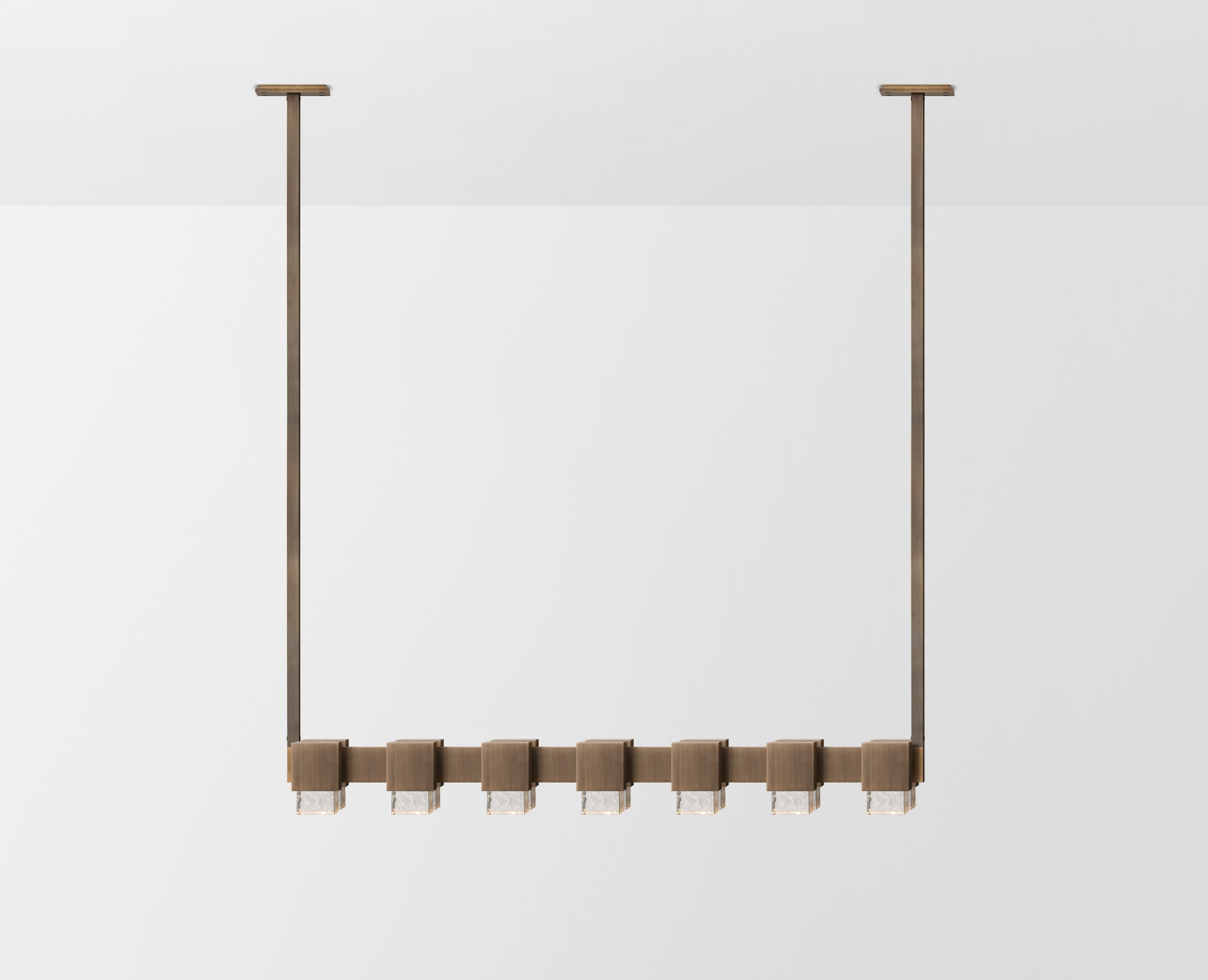 Articolo Studios Luxury Lighting. Cubo 7 cube down pendant in ice and bronze