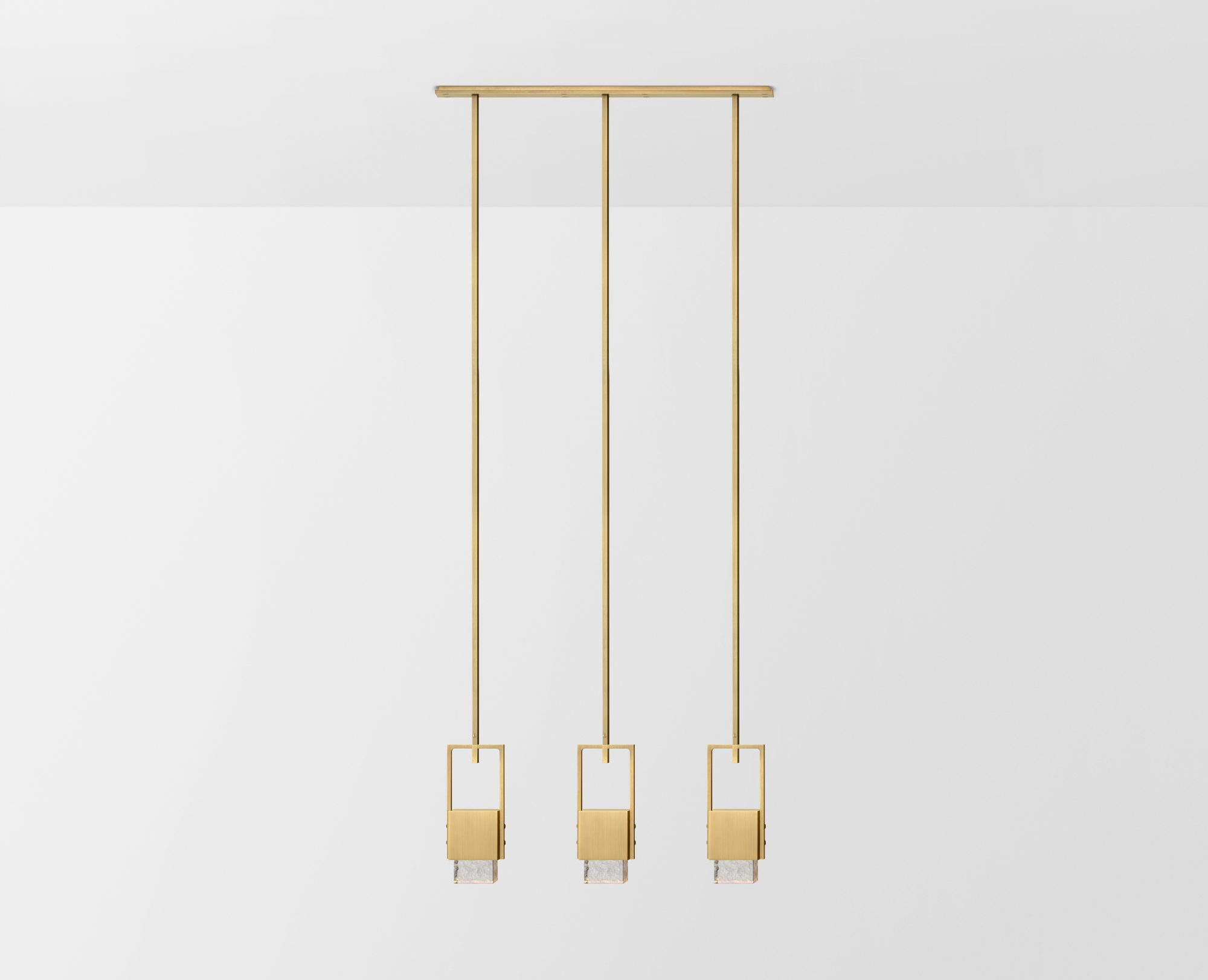 Articolo Studios Luxury Lighting. Cubo 3 cube down pendant in ice and brass