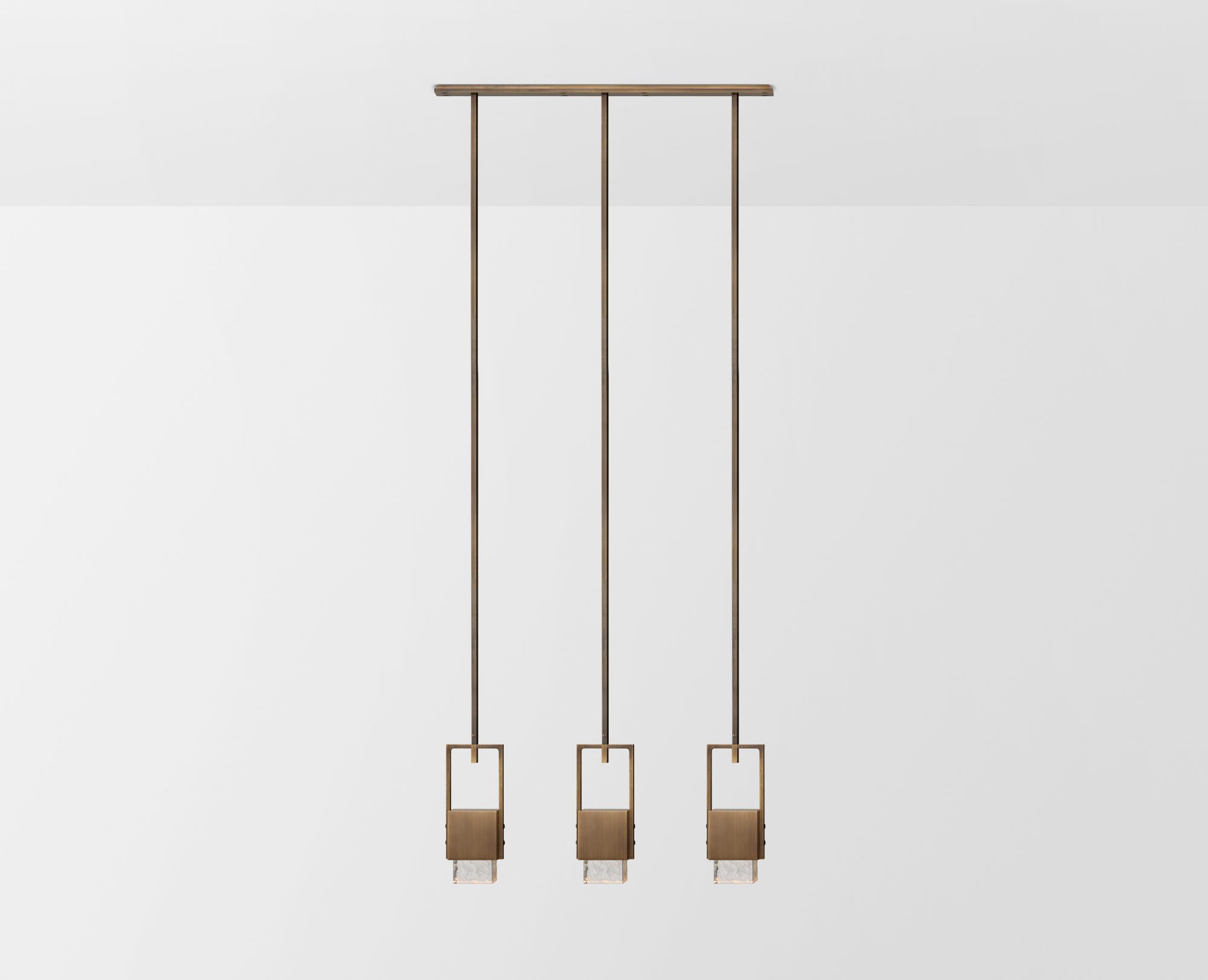Articolo Studios Luxury Lighting. Cubo 3 cube down pendant in ice and bronze