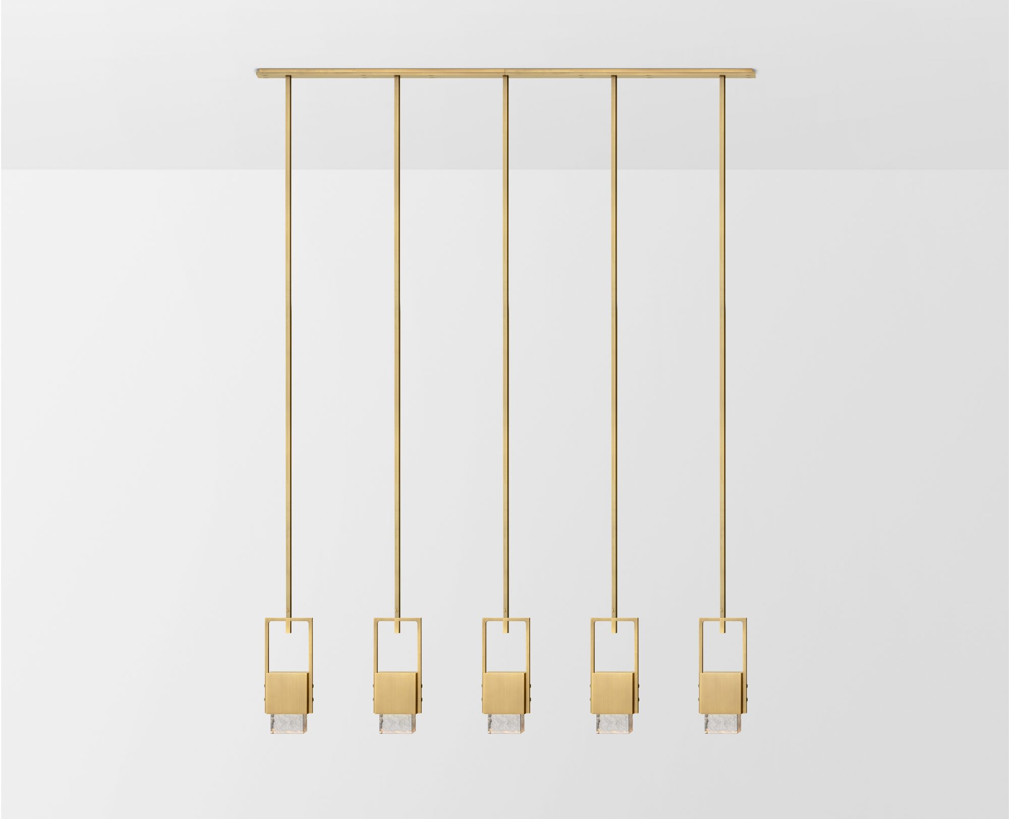 Articolo Studios Luxury Lighting. Cubo 5 cube down pendant in ice and brass