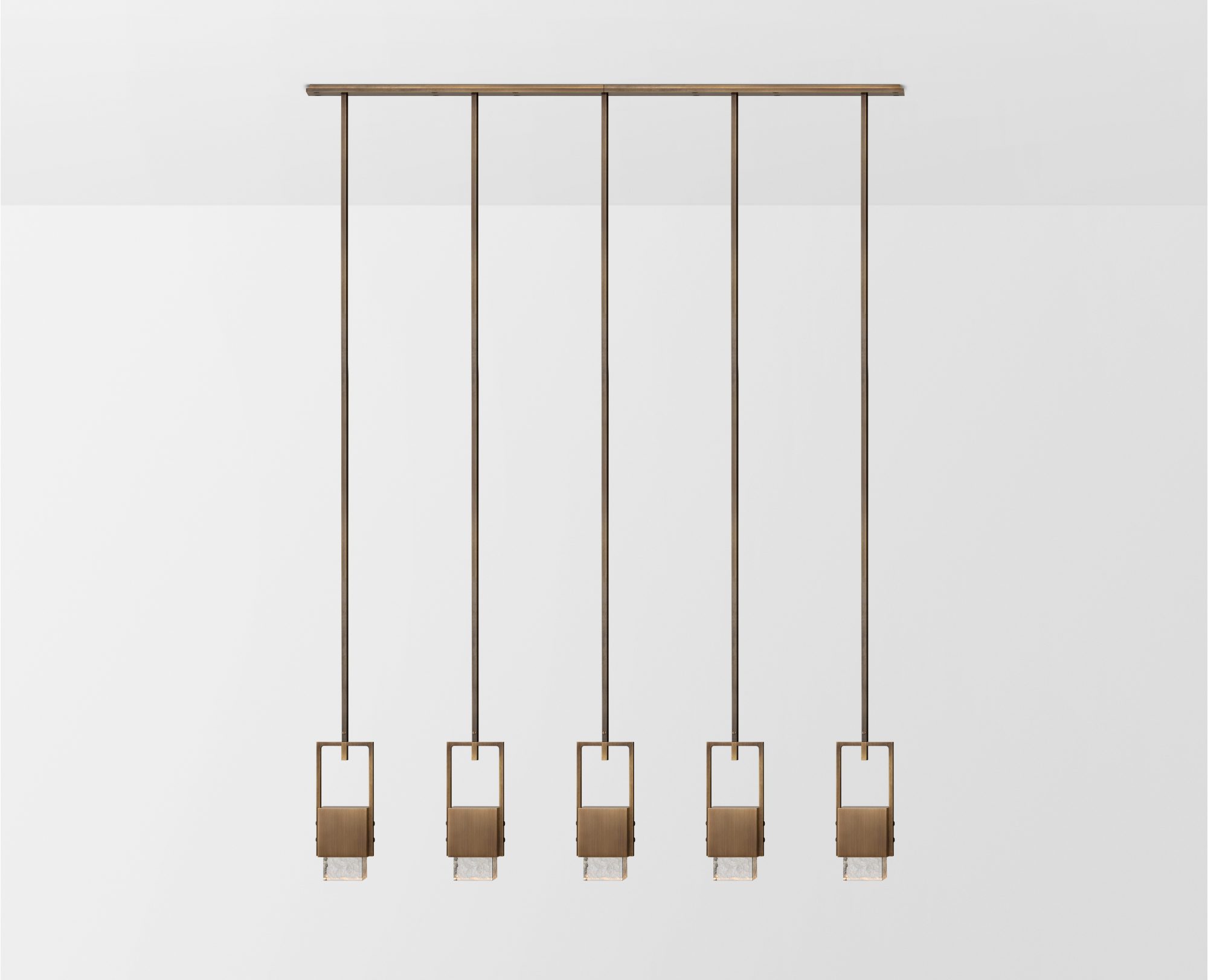 Articolo Studios Luxury Lighting. Cubo 5 cube down pendant in ice and bronze