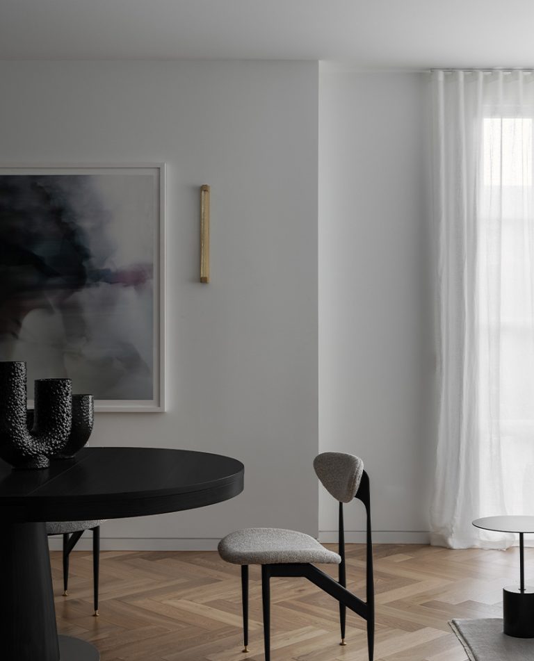 Articolo Studios Luxury Lighting Fini Wall Sconce in in Living Room of Toorak Residence by Homeroom Studio