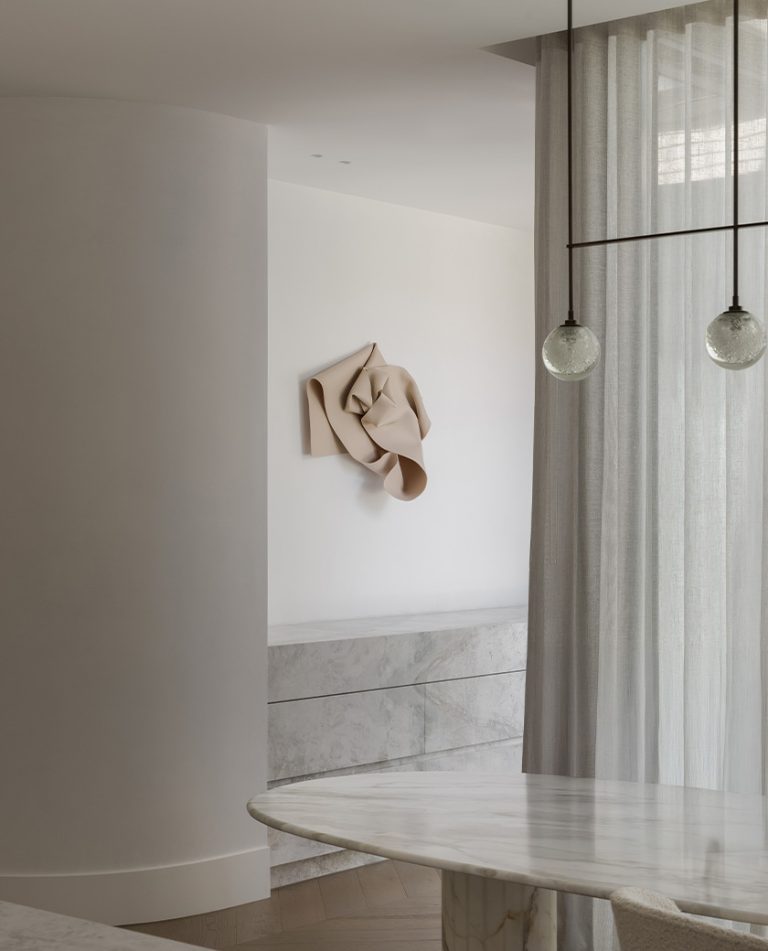 Articolo Studios Luxury Lighting Fizi Triple Pendant in Dining Room of RTaleigh Residence by Raad Group