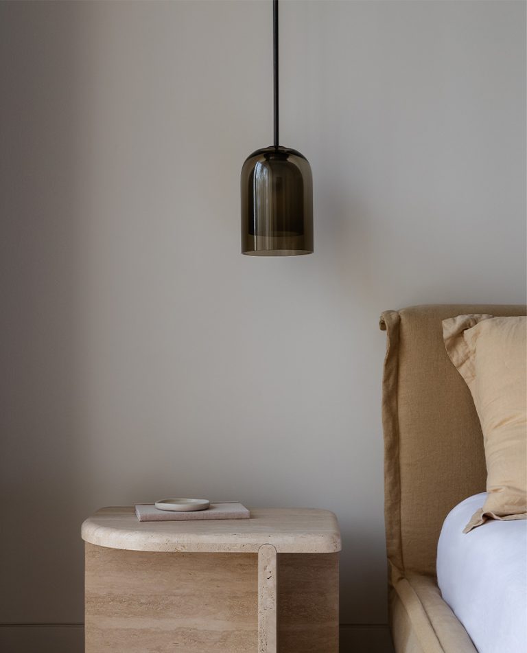 Articolo Studios Luxury Lighting Lumi Pendant in the Master Bedroom of House Caramel by CHJ Studio