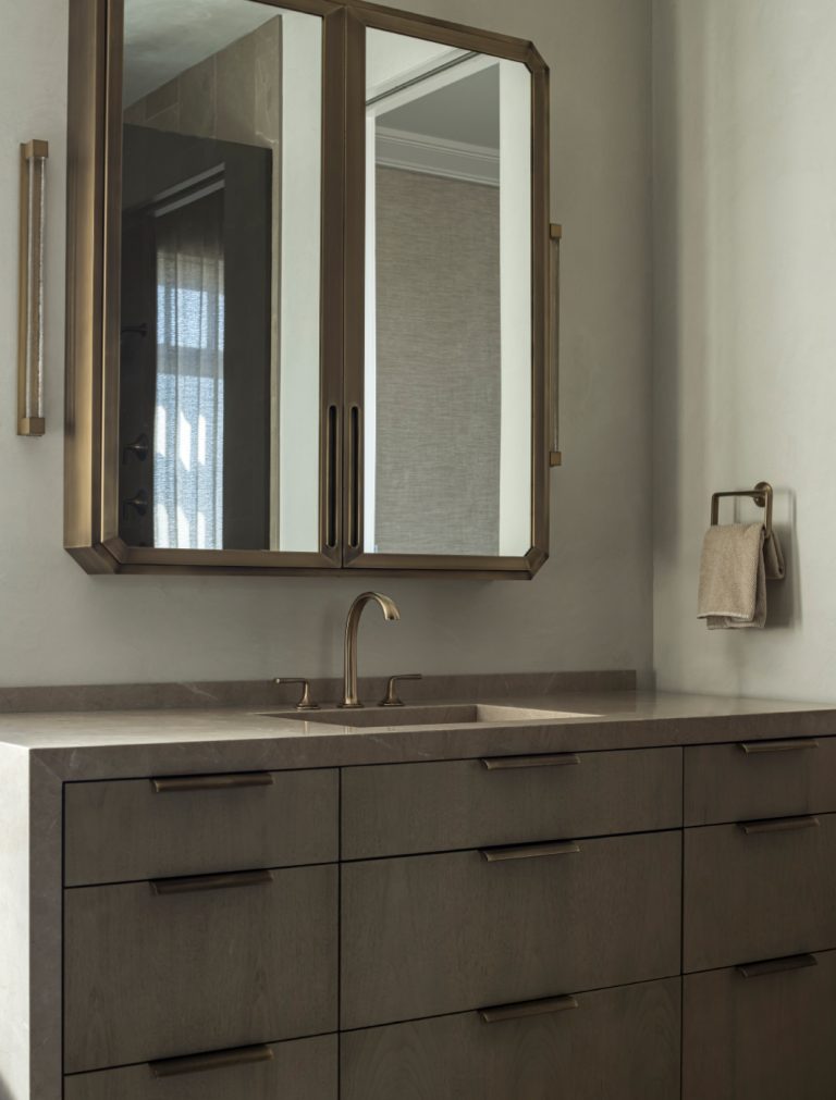 Articolo Studios Luxury Lighting Fini Wall Sconce in Bathroom by Anne Marie Barton Design