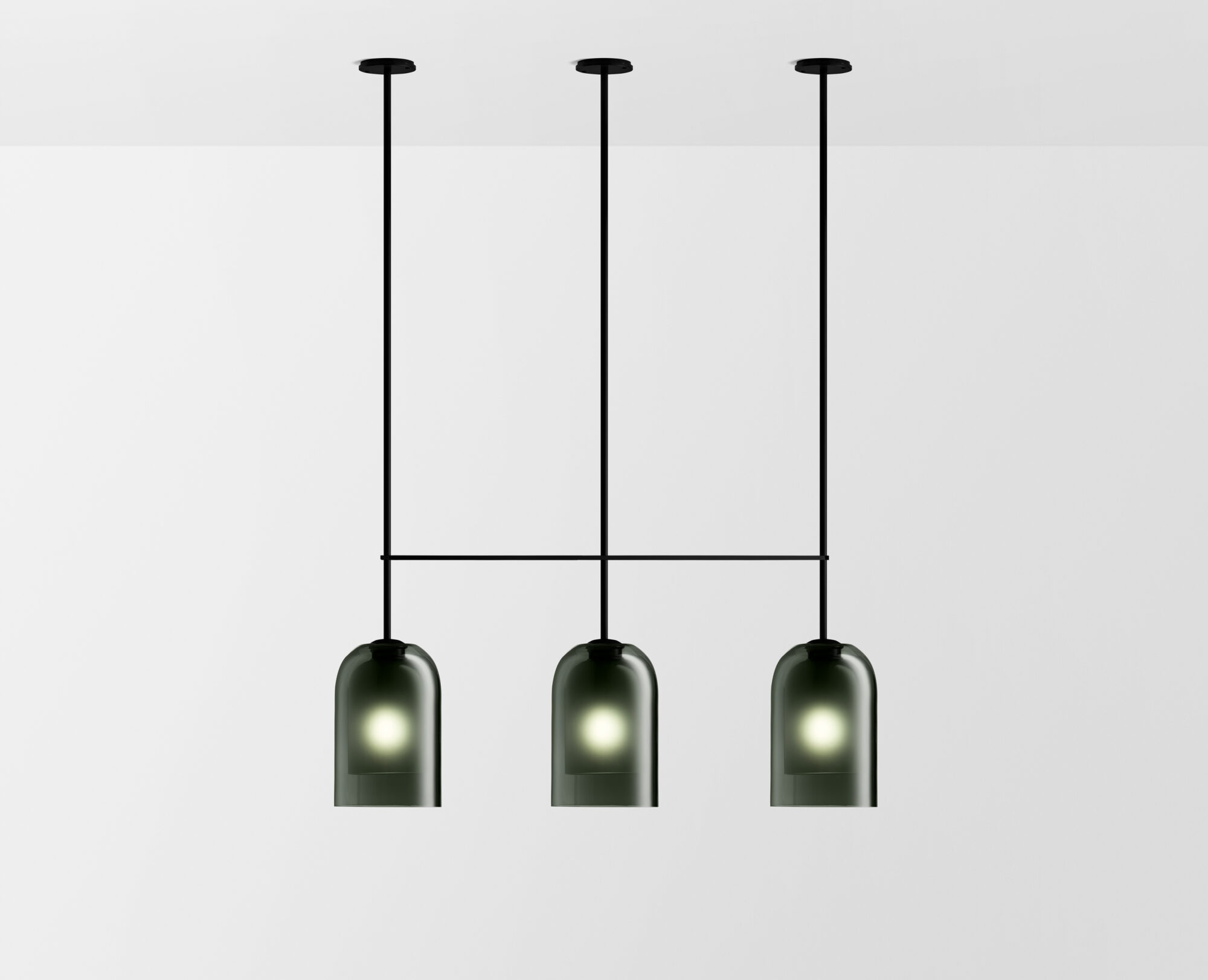 Articolo Studios Luxury Lighting Lumi Large Triple Pendant in Black Electroplate and FGrey shades