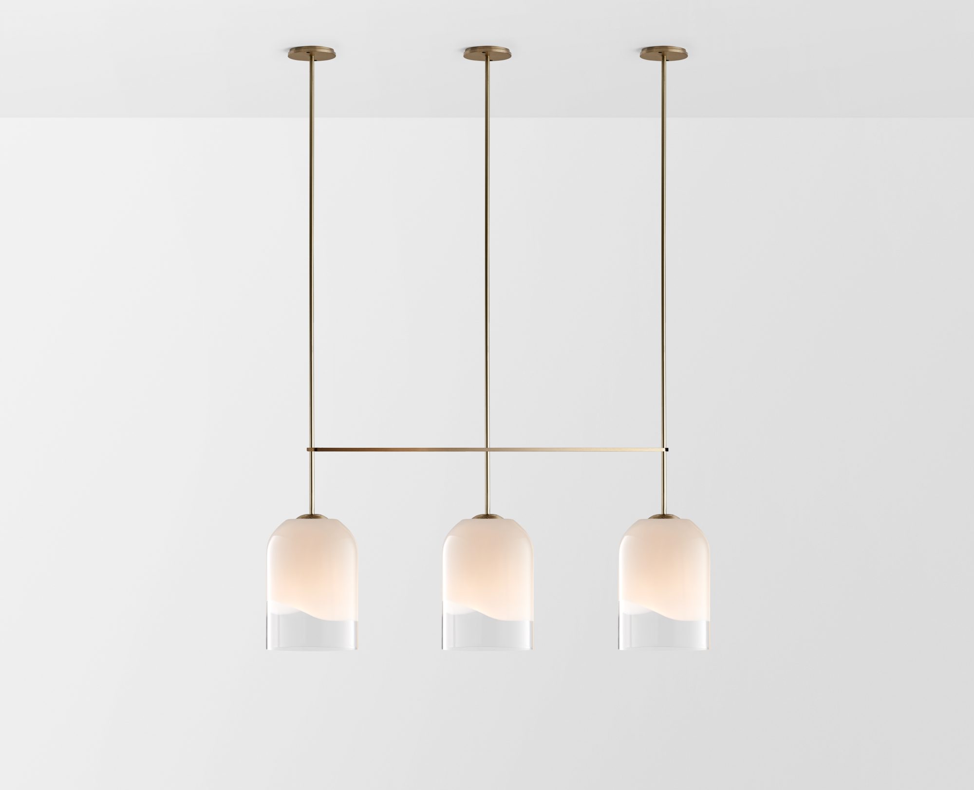 Articolo Studios Luxury Lighting Moni Large Triple Pendant in Brass with Clear and White Shades
