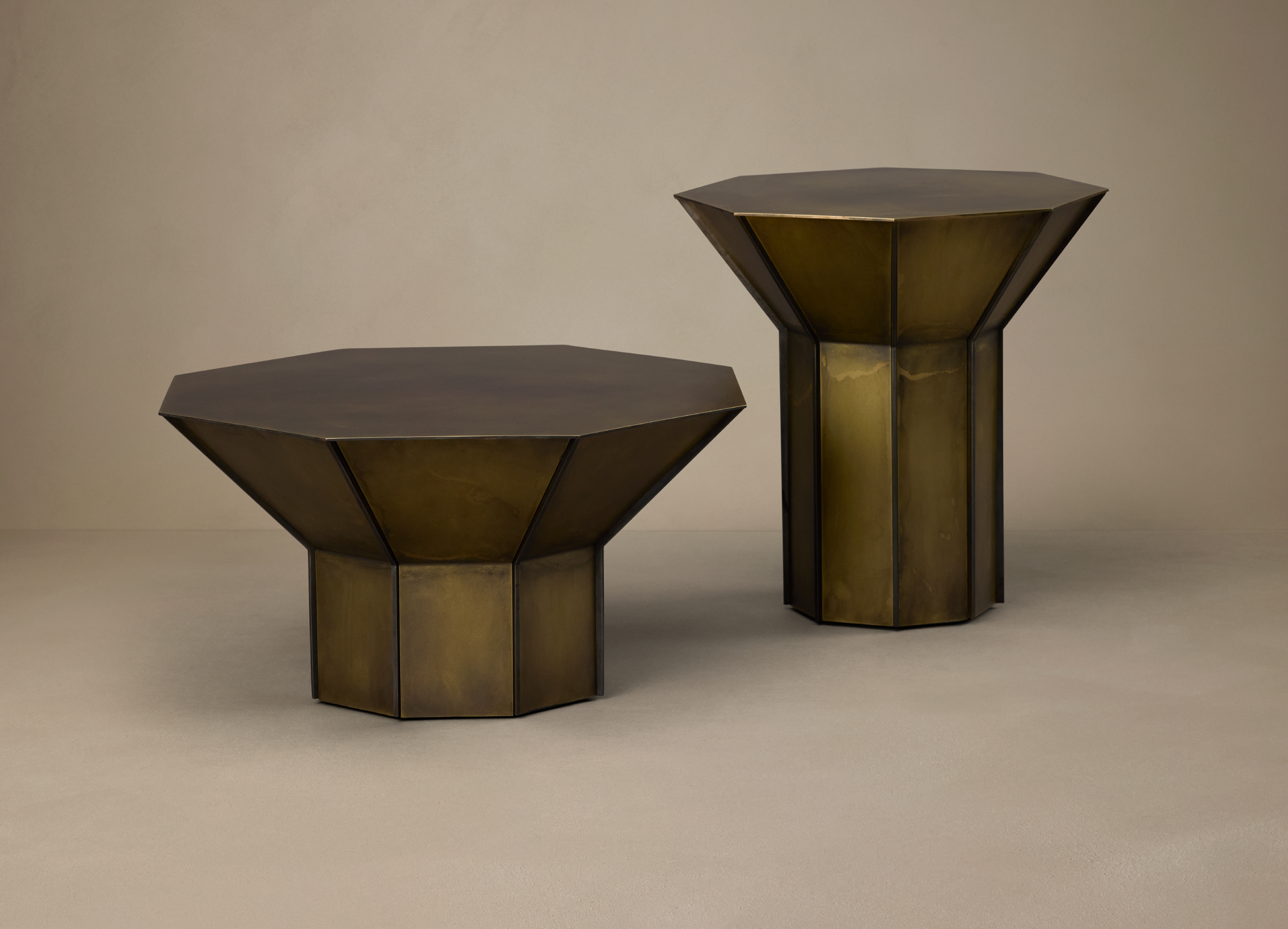 Articolo Studios Luxury Lighting Flare Side Tables in Burnished Brass
