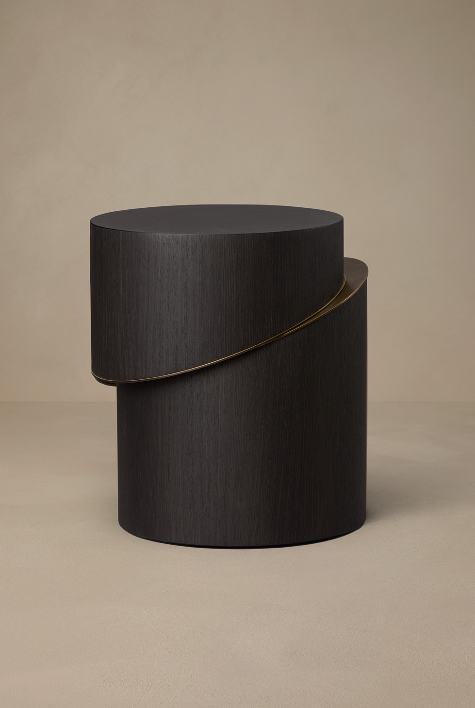 Articolo Studios Luxury Furniture Slip Side Table in Dark Veneer and Bronze Details