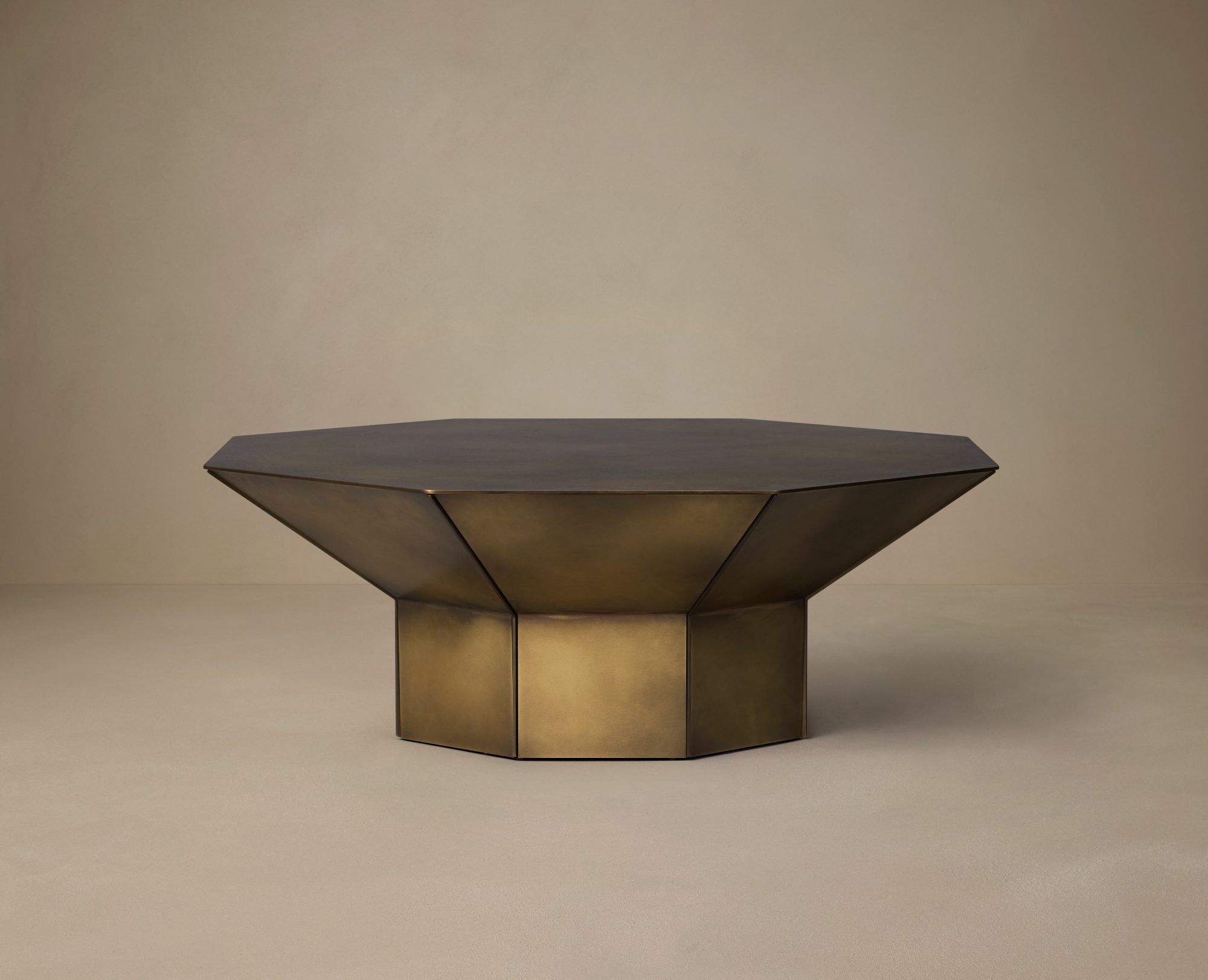 Articolo Studios Luxury Furniture Flare Coffee Table in Burnished Brass with Bronze Fins